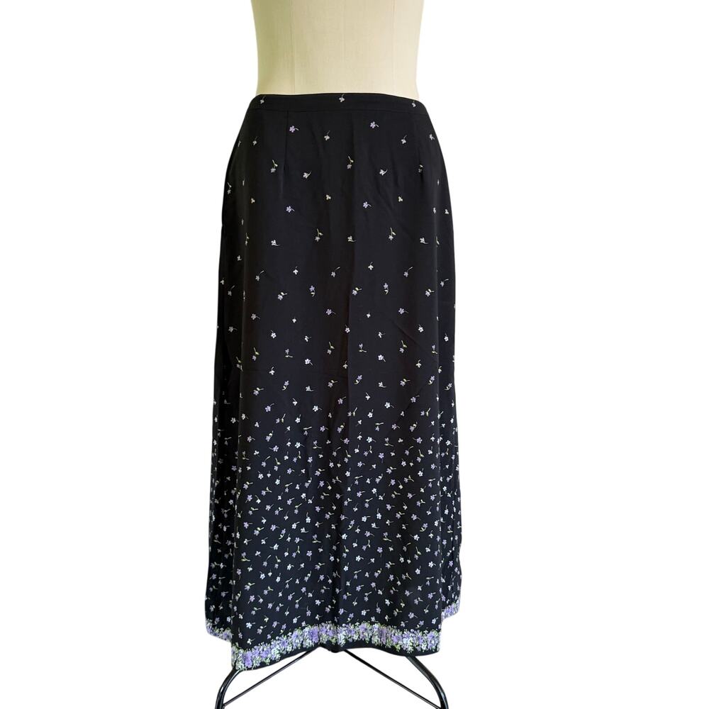 Vtg Y2K 2000s Black Purple Flower Maxi Dresss Sz 10 Whimsy Goth Fairy Grunge